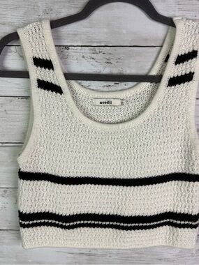 Needii Cream Cropped Knit Tank with Black Stripes Size Large